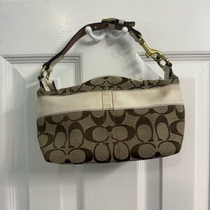Coach Legacy Signature white and tan small hand bag